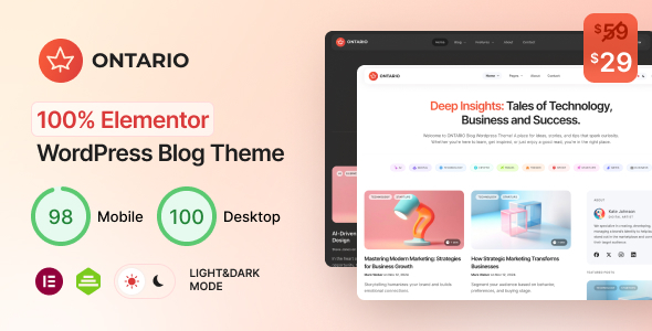 Ontario - 100% Elementor Blog WordPress Theme