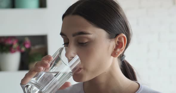 Young Woman Drinking Water Daily Morning Habit Routine After Morning Exercise