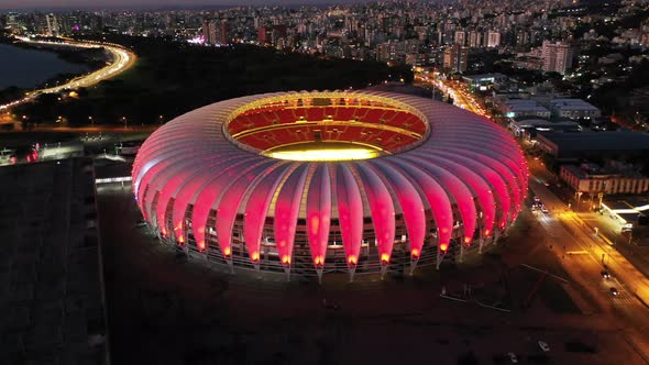 Cityscape of Porto Alegre Brazil near sports centre stadium at night