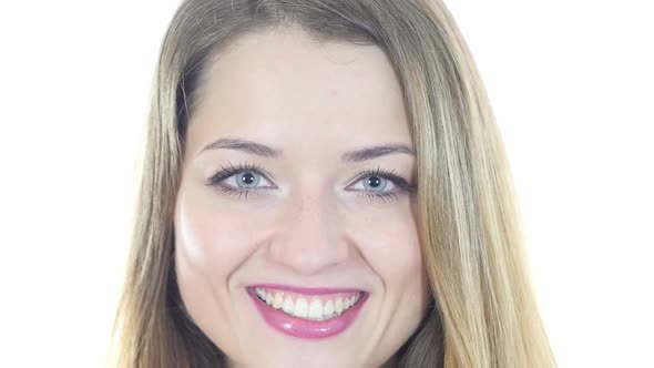 Close Up Of  Woman Face, White Background