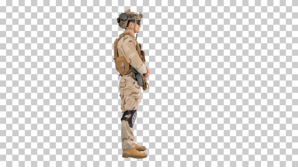 Soldier standing waiting and doing nothing, Alpha Channel