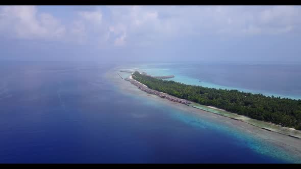 Aerial top down nature of exotic island beach time by blue water with white sand background of a day