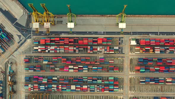 Drone Aerial view 4k Footage of Shipping Containers In Port