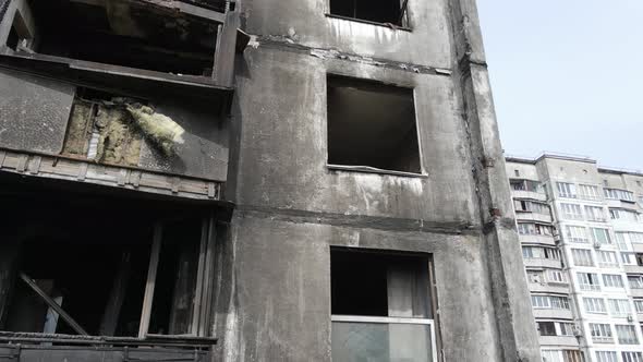 War in Ukraine  Burnt and Destroyed House in Kyiv