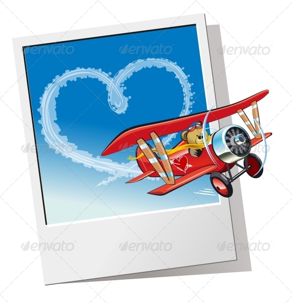 Valentines Card with Cartoon Airplane