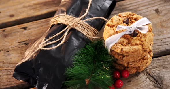 Stack of chocolate cookies and decoration 4k