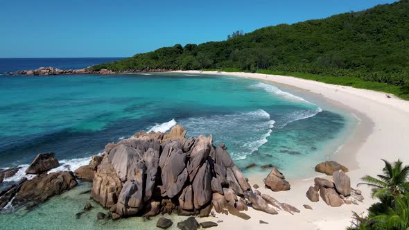 Anse Cocos Beach La Digue Island Seyshelles Drone Aerial View of La Digue Seychelles Bird Eye View