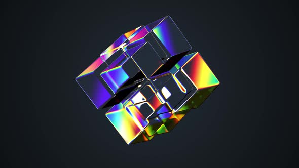 Abstract Glass Shape Morphing with Rainbow Refractions Looped Animation