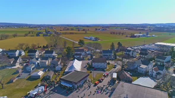 Aerial View of an Amish Mud Sale and Pennsylvania Landscape