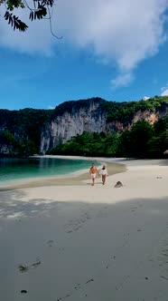 Koh Hong Island Krabi Thailand Couple of Men and Woman on the Beach of Koh Hong Tropical White Beach