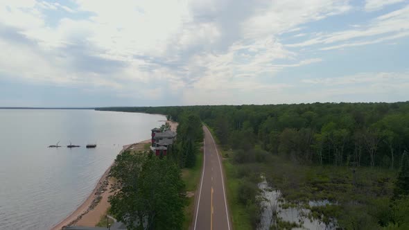 Lake front drive by Lake superior in Madeline island wiscosin during summer