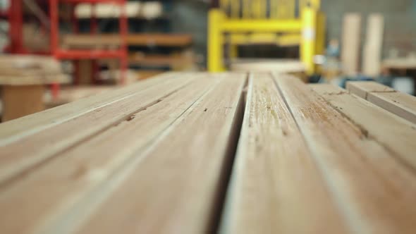 Wood planks in woodshop