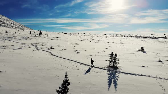 Aerial View of Mountain Snow Slope South Ural