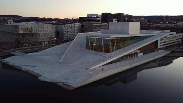 Aerial Shot of Oslo Opera House, Norway during Dawn with Reflections