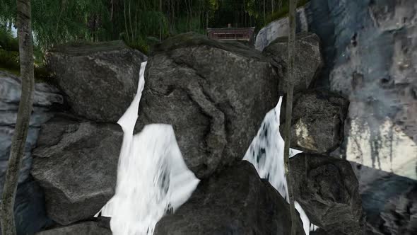 Waterfall in the middle of the forest when it rains