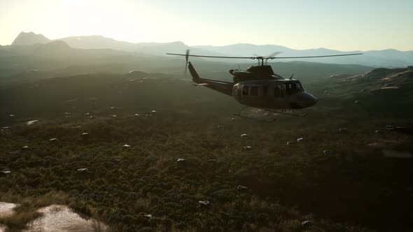 Slow Motion United States Military Helicopter in Vietnam