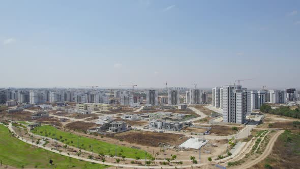 Aerial Shot Traveling Above West Neighbourhood's At Netivot City Israel