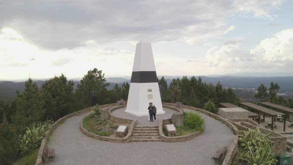 Aerial drone view of Geographical center Picoto Melrica Centro Geodesico of Portugal in Vila de Rei