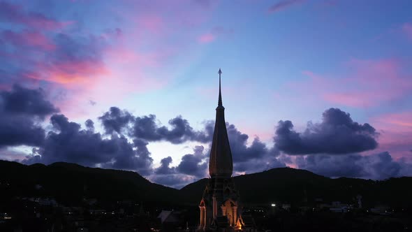 Colorful Cloud Above Pagoda Of Chalong Pagoda In Twilight