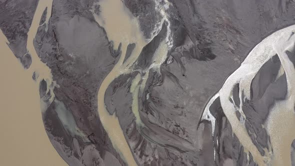 Aerial Drone View of Wild Glacial Rivers and Moraine Deposits