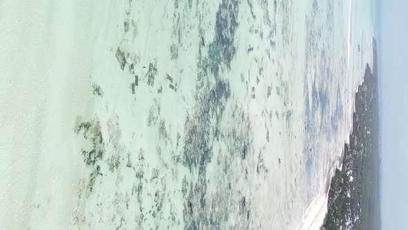 Vertical Video of Low Tide in the Ocean Near the Coast of Zanzibar Tanzania Aerial View