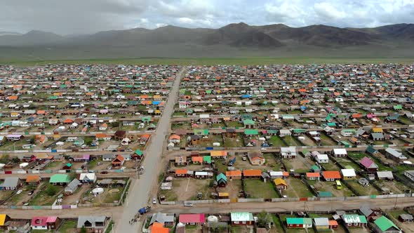 Aerial View of City Landscape of Colorful Houses in Mongolia