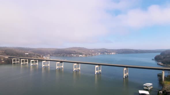 Toll Bridge over the Lake of the Ozarks in Missouri, Aerial Drone View