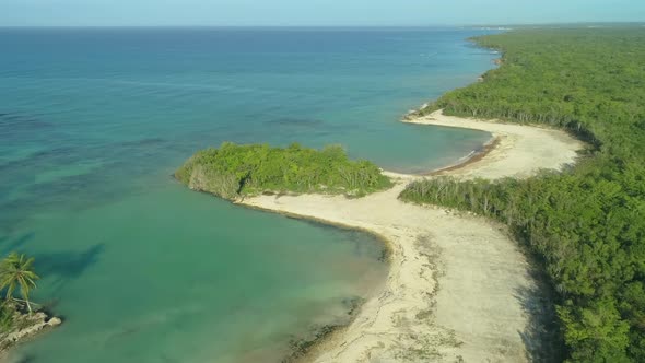 Incredible aerial view on the beaches of Bayahibe Dominican Republic warm blue waters, clean air, bl