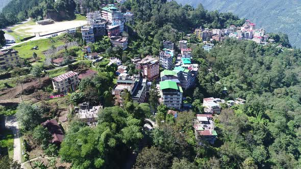 Pelling in India in the state of Sikkim seen from the sky