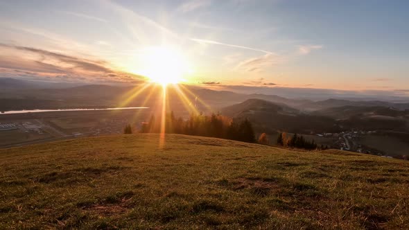 Colorful Sunset over Rural Countryside in Autumn Evening Nature