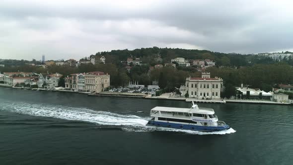 Istanbul Bosphorus And Boat Aerial View