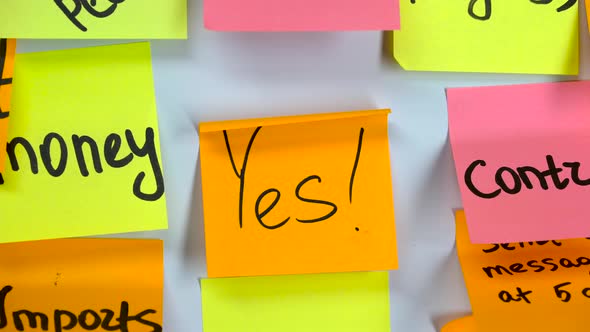 Sticker with the Word Yes Stick on a White Board