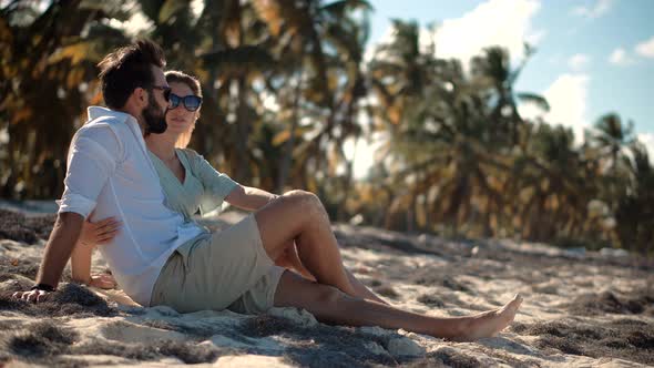 Honeymoon Holidays On Maldives.Happy Romantic Couple Enjoying Vacation Travel Trip.Honeymoon Lovers