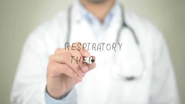 Respiratory Therapy, Doctor Writing on Transparent Screen