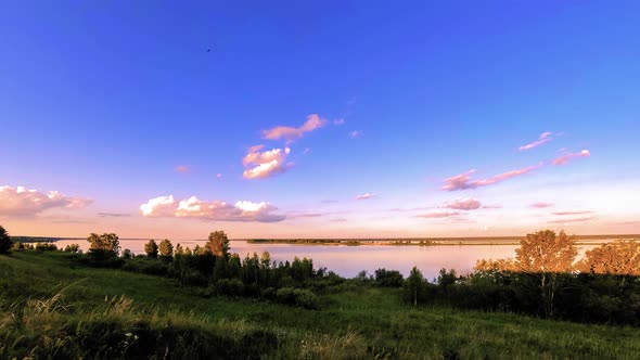 Ocean Bank and Grass Meadow Timelapse at the Summer or Autumn Time. Wild Nature, Sea Coast and Rural