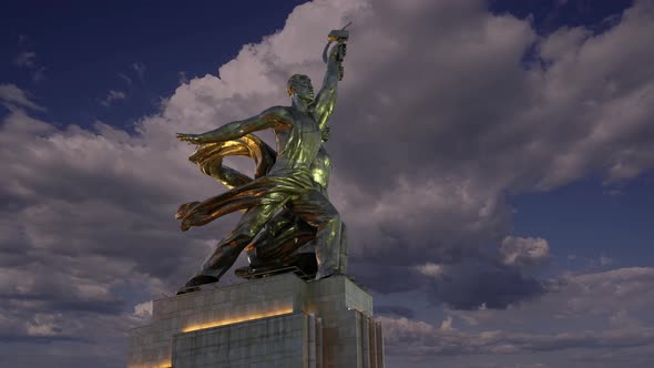 Famous soviet monument Rabochiy i Kolkhoznitsa, sculptor Vera Mukhina, Moscow, Russia