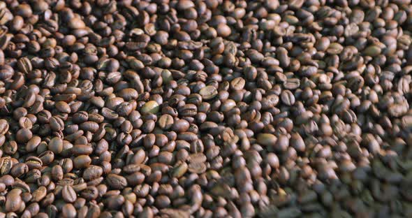 Cooling coffee beans after roasting (close-up)