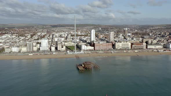 Aerial View of the West Pier on the Brighton Seafront in the UK