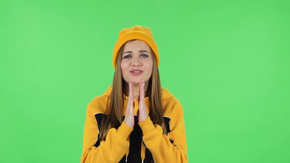 Portrait of Modern Girl Is Looking at Camera with Excitement, Then Celebrating Victory