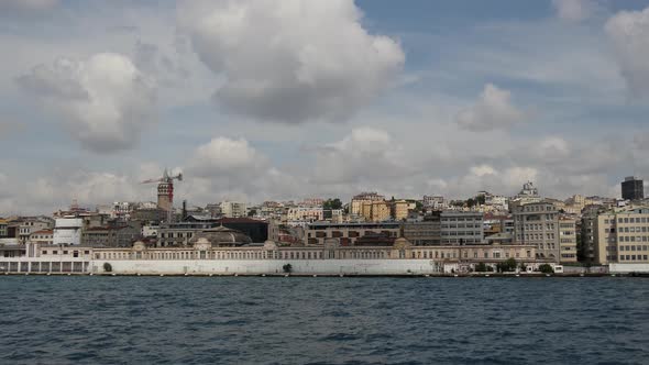 Galata Tower from a ferry in Istanbul Turkey