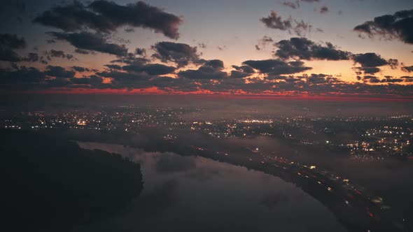 Aerial View On City During Dawn