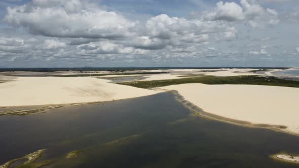 Brazilian landmark rainwater lakes and sand dunes. Jericoacoara Ceara.