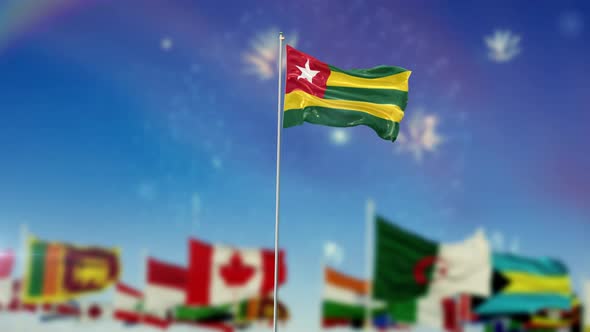 Togo Flag With World Globe Flags And Fireworks 