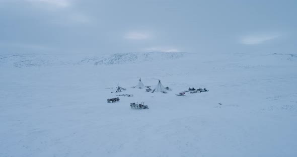 From the Top Drone Capturing a Camp of Yurts