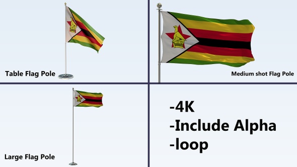 Zimbabwe Flag Pole Pack 4k-Loop
