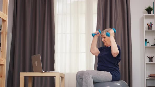 Old Woman with Online Personal Trainer