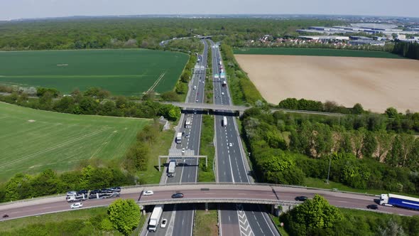 Aerial view of highway interchange. 