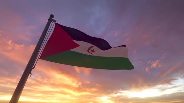 Western Sahara Flag on a Flagpole V3 - 4K
