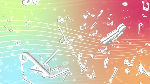 Music Musical Symbols and Notes Colorfull on White Loop Background