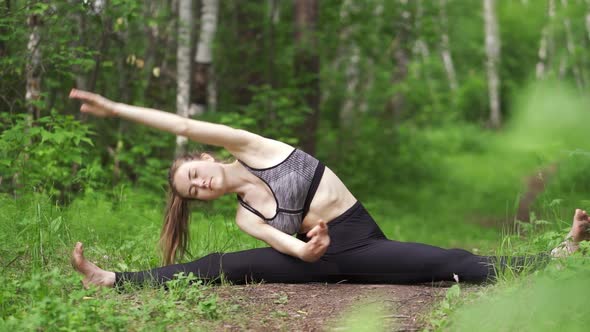 Yoga Master Doing Yoga Session at Park Calmness and Mindfulness Meditation Gymnastic Flexible Body